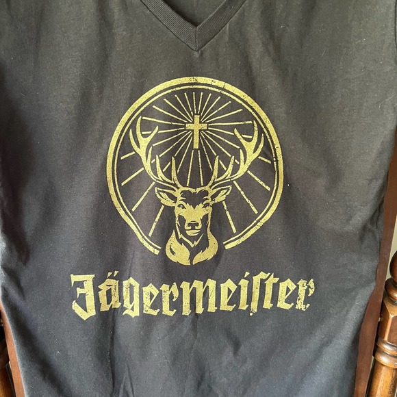 New! Jager Jagermeister Large V-neck women’s T-shirt black gold - Picture 2 of 7